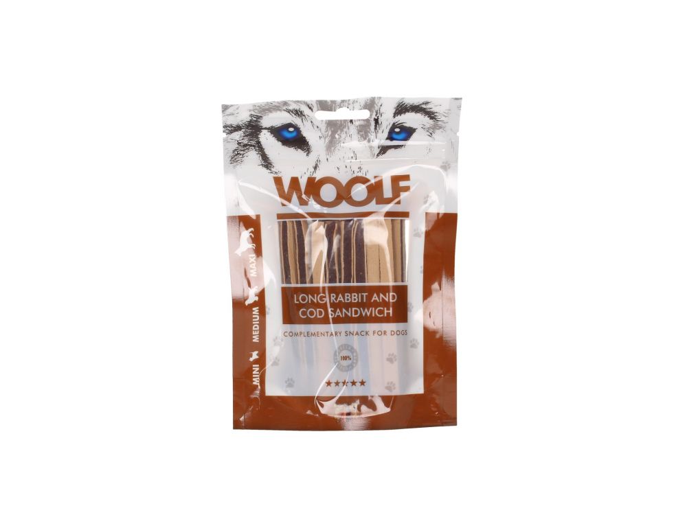 WOOLF PRZYSMAK SOFT RABBIT AND COD SANDWICH LONG 100G