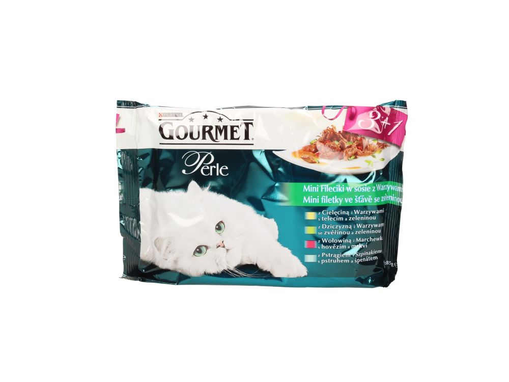 GOURMET PERLE SASZETKA 4X85G CIELĘCINA, WOŁOWINA, DZIK, PSTRĄG 12486366